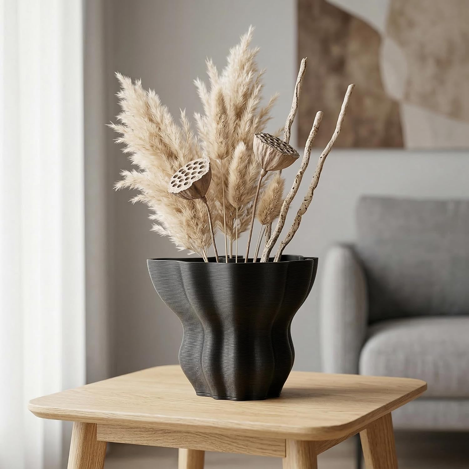 Contemporary Black Ceramic Vase / Black-c, 5.5 Inch