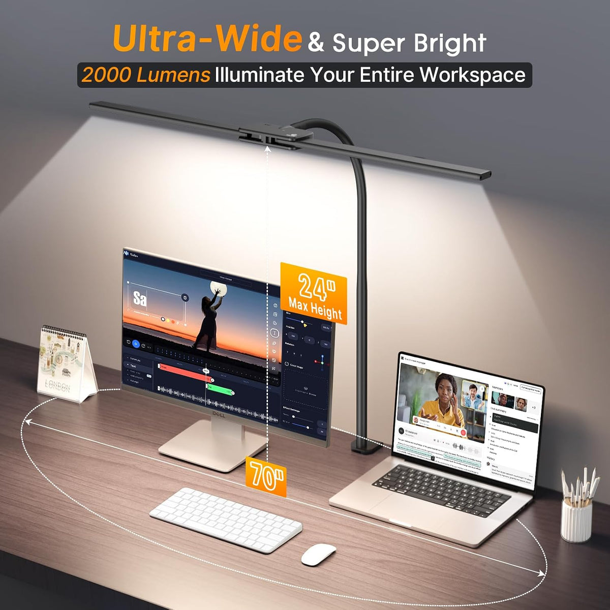 Syrinx LED Desk Lamp for Home Office, 18W 2000LM Dual Head Architect Lamp | Wide-Area Eye-Caring Lighting, Adjustable