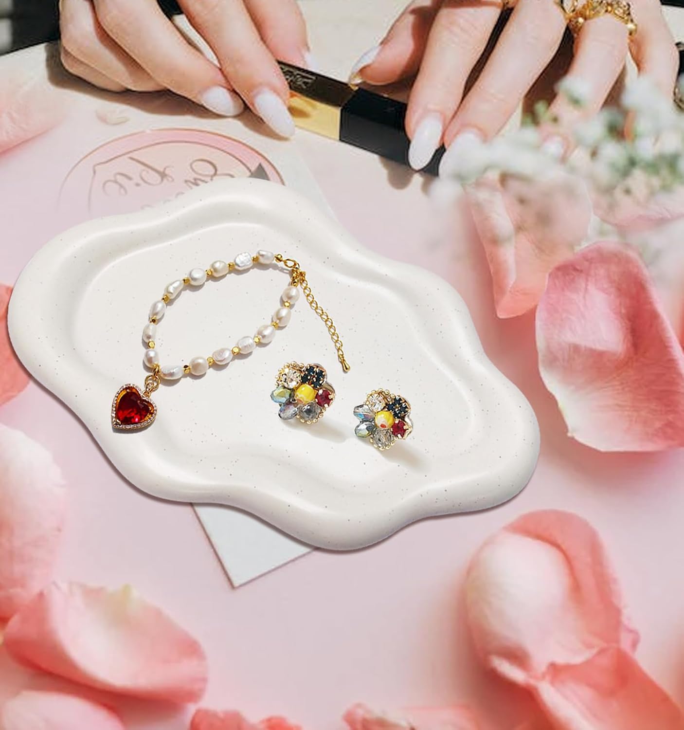 Cloud Tray Jewelry Plate / Spotted Matte White