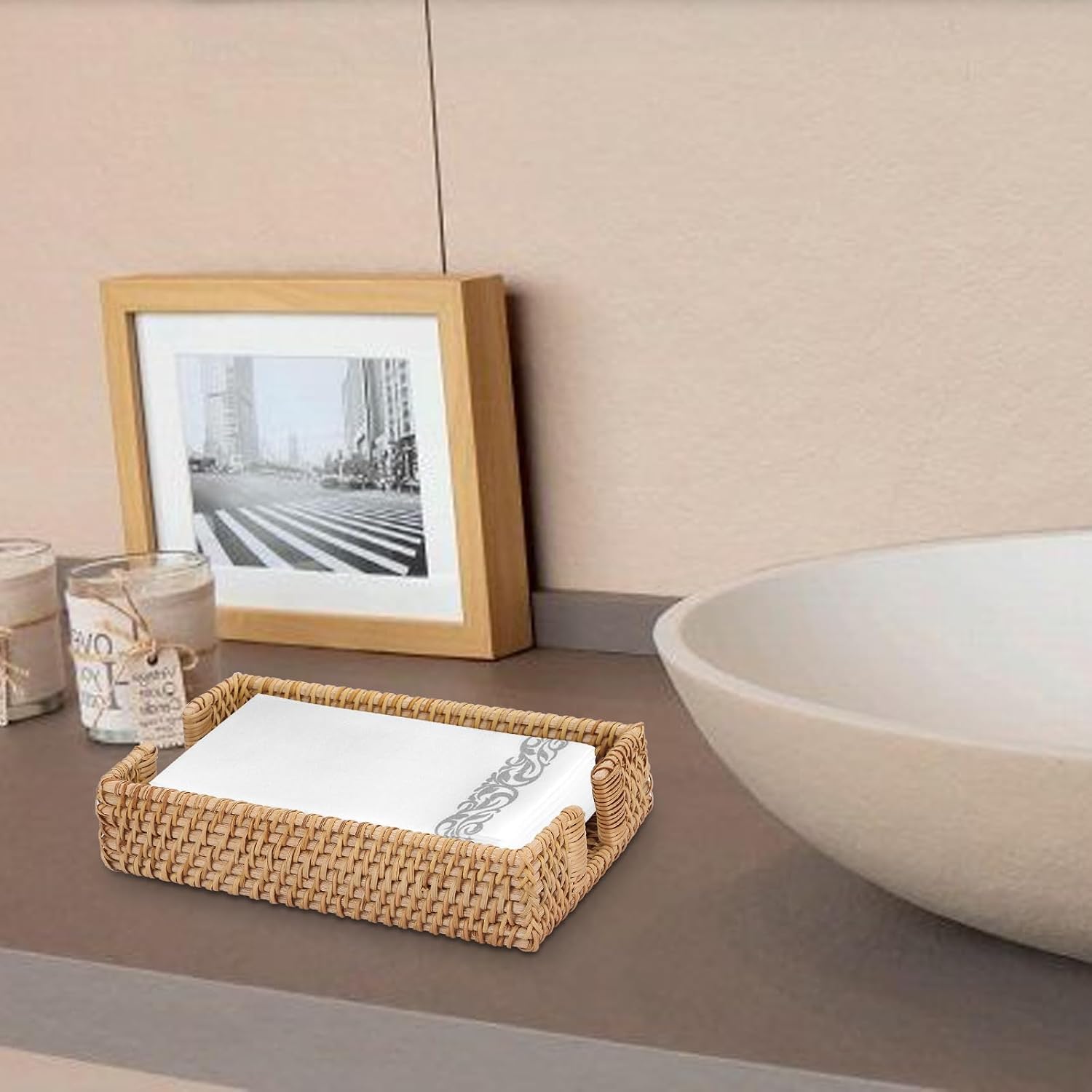 Rattan Napkin Holder / Wicker Bathroom Napkin Holders Tray Decorative Guest Towel