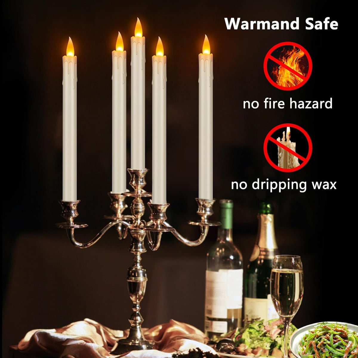 wemarry Flameless Taper Candles 10" Dripless Battery Operated Taper Candles Included Remote Timer 400+ Hours by 2AA