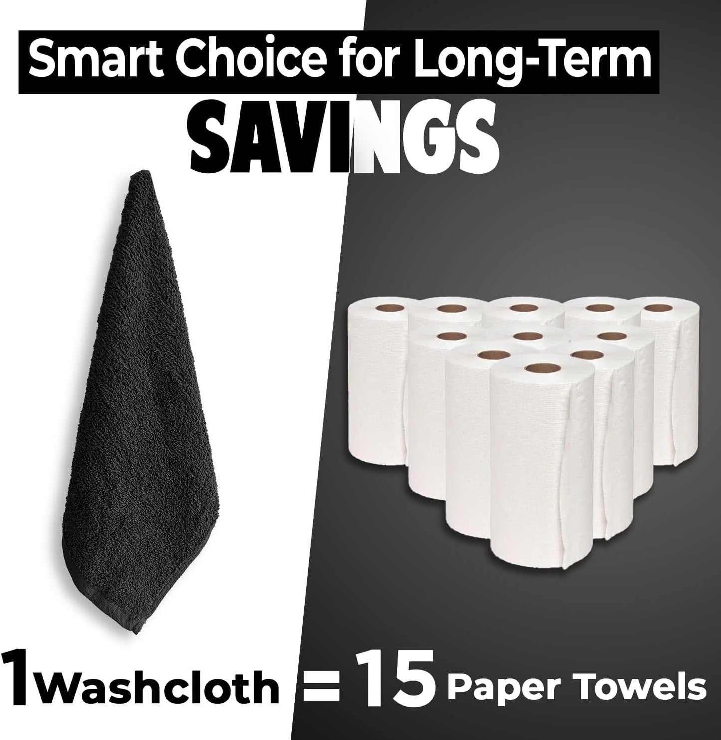 DAN RIVER 24 Pack Cotton Wash Cloths Set for Showering [12x12] Black | Lighter Weight, Quick to Dry, Super Soft &