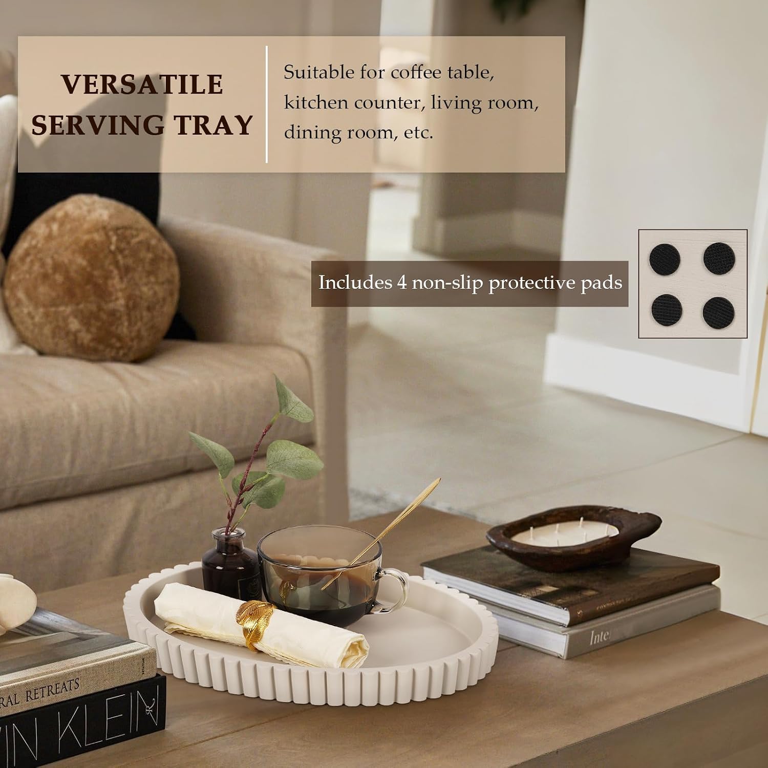 Oval Tray / 13" Concrete Coffee Table Tray / Cream Gray / 13 x 9.5 x 1.5