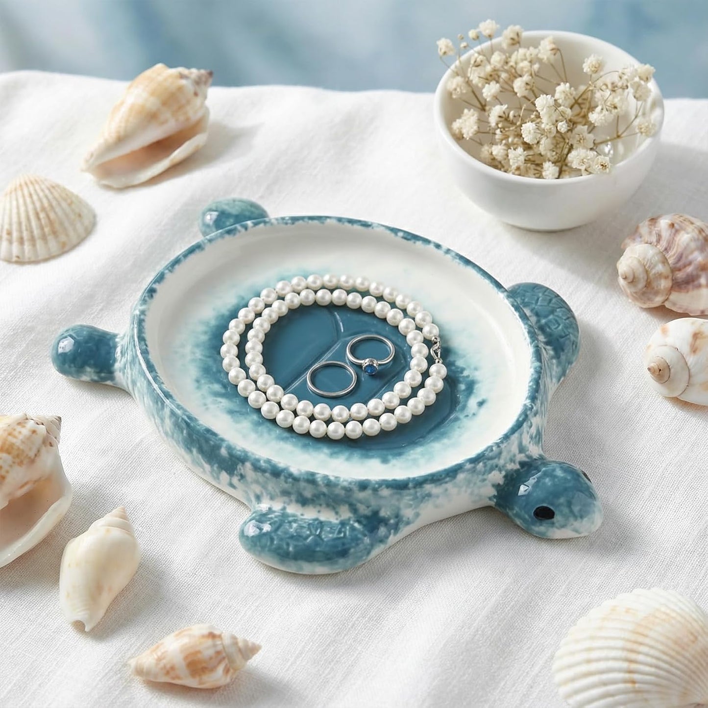 Handmade Ceramic Decorative Ring Holder Trinket Dish for Earrings Necklace Key / Blue / One Size