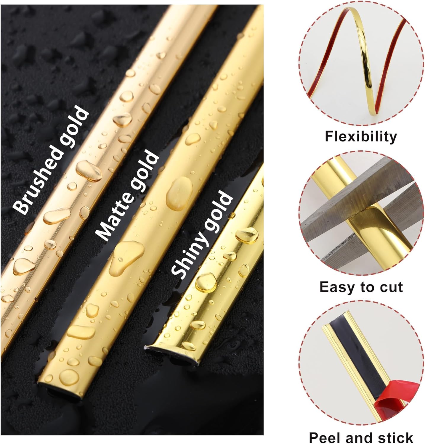 Tile Edge / Peel and Stick Finish Molding Trim / 196.8"L x 0.79"W / Matte Gold / 196.8 x 0.79