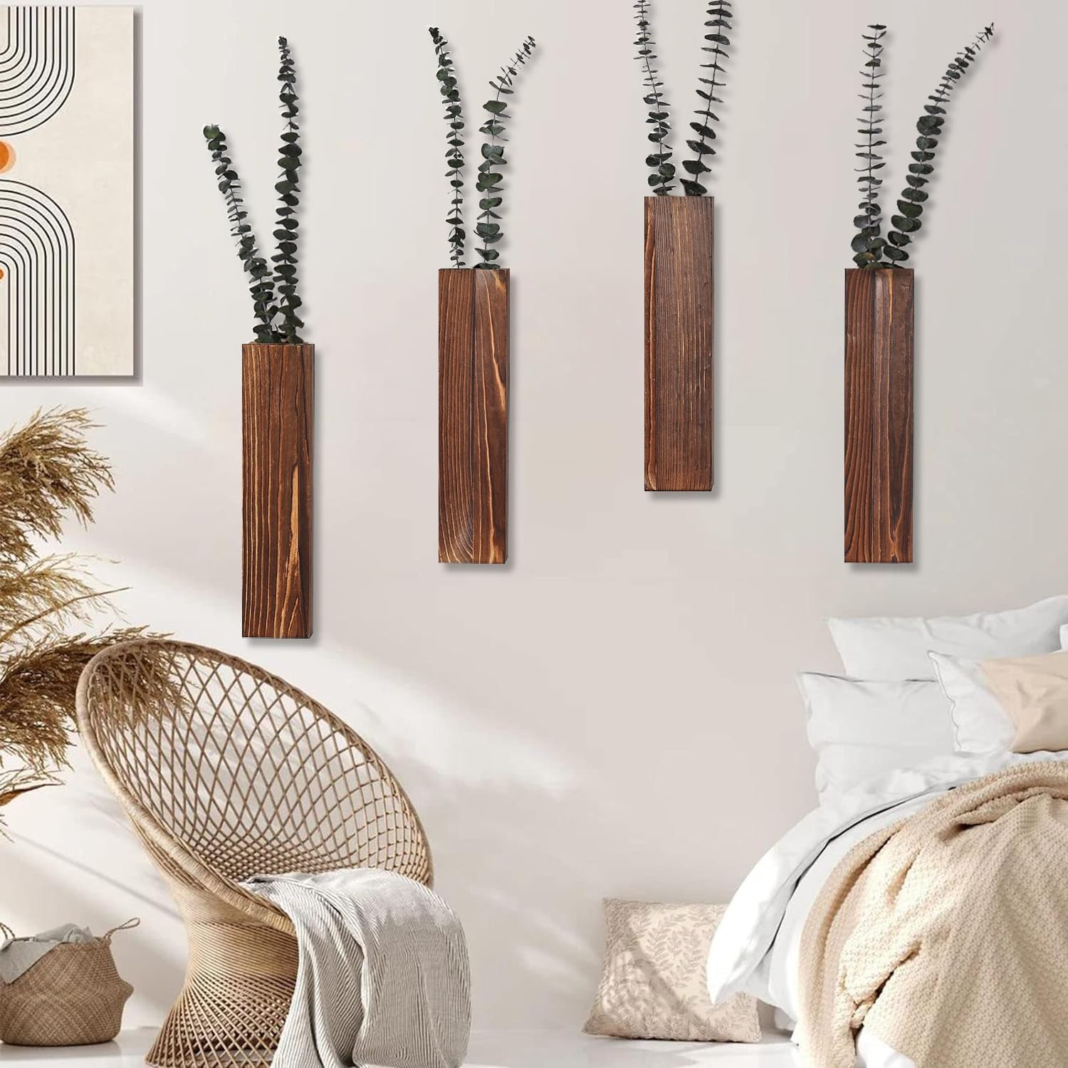 Wooden Wall Planter / Walnut / 4 PC / Set of 4