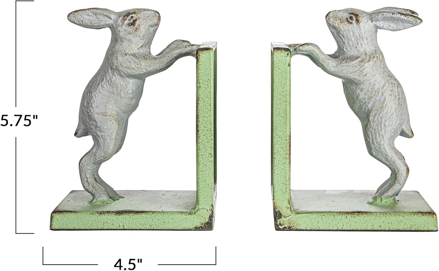 Decorative 2-Tone Cast Metal Rabbit Bookends / Green / Set of 2