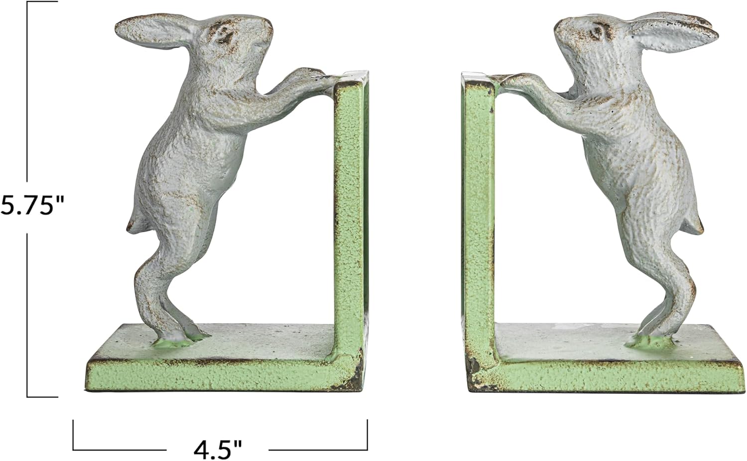 Decorative 2-Tone Cast Metal Rabbit Bookends / Green / Set of 2