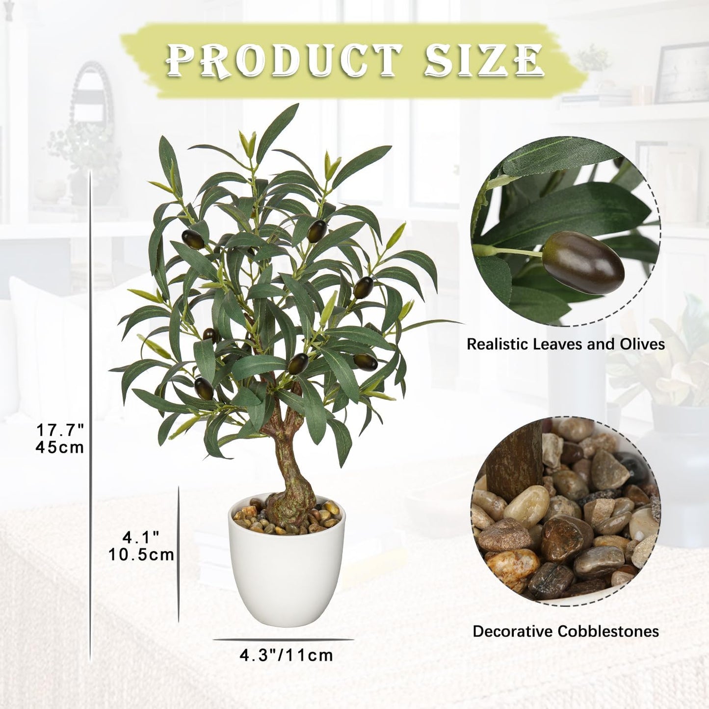 Olive Trees Artificial Indoor Fake Olive Tree Pot Faux Olive / Olive Plants / White / 18 Inch
