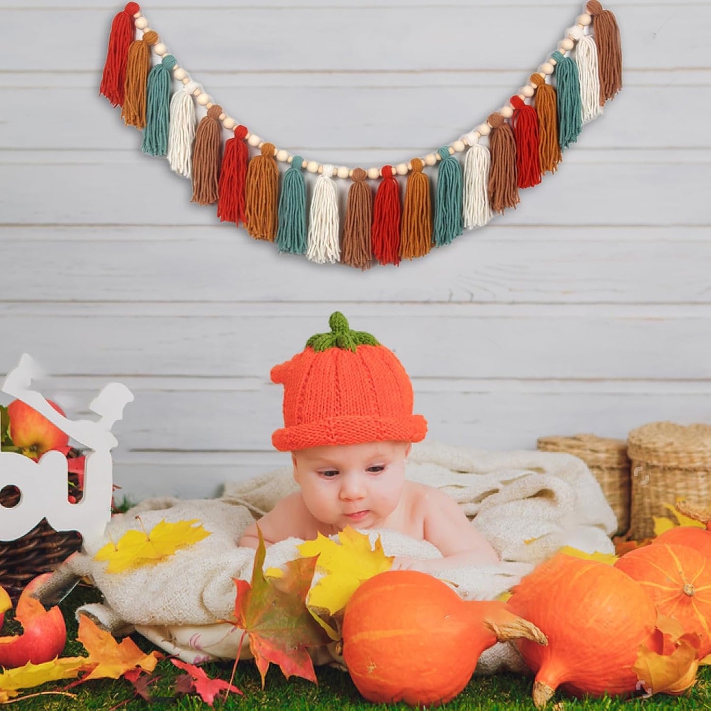 Burnt Boho Yarn Tassel Garland / Orange