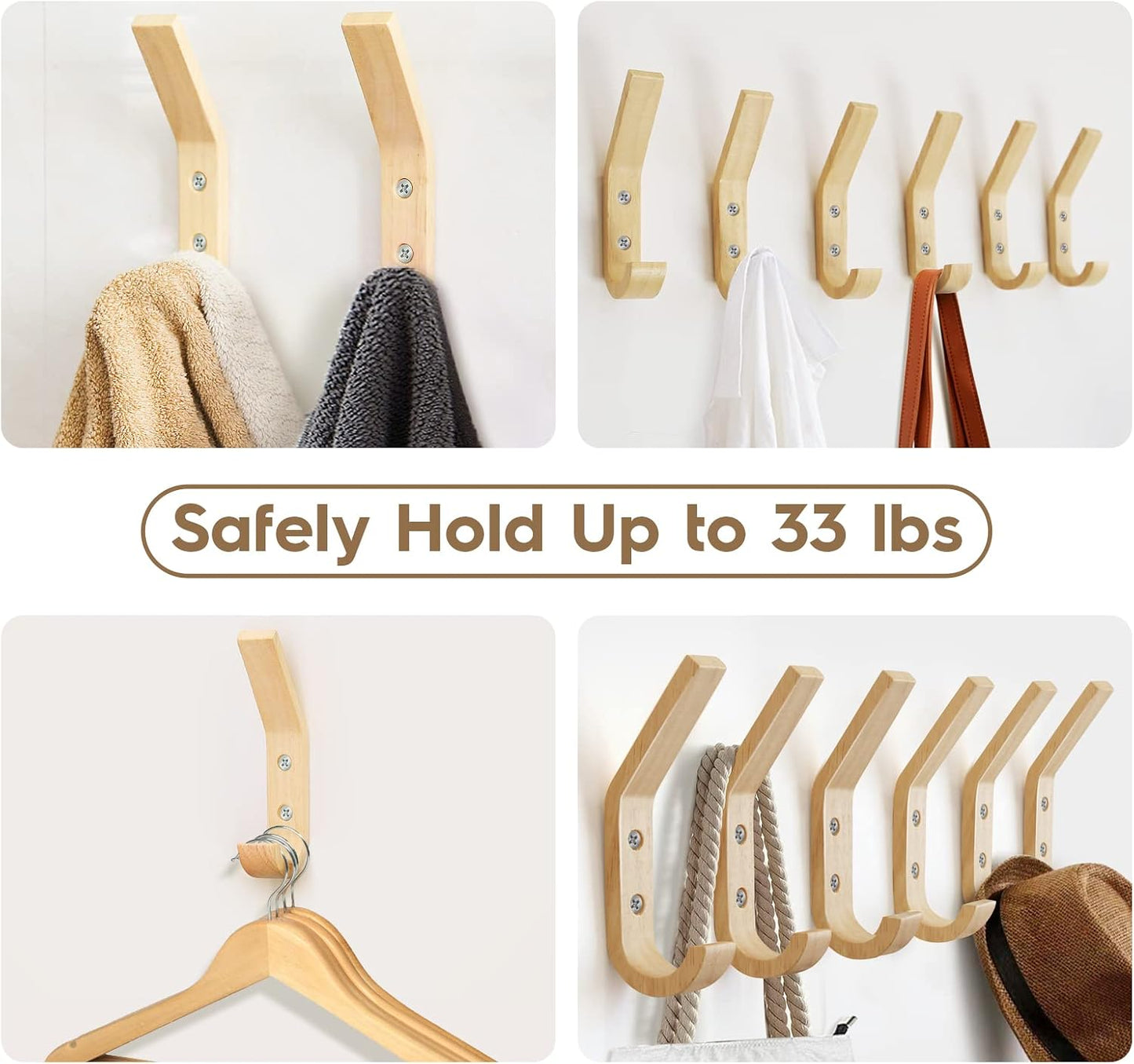 Wooden Coat Hooks Wall Hooks / Natural / Set of 6