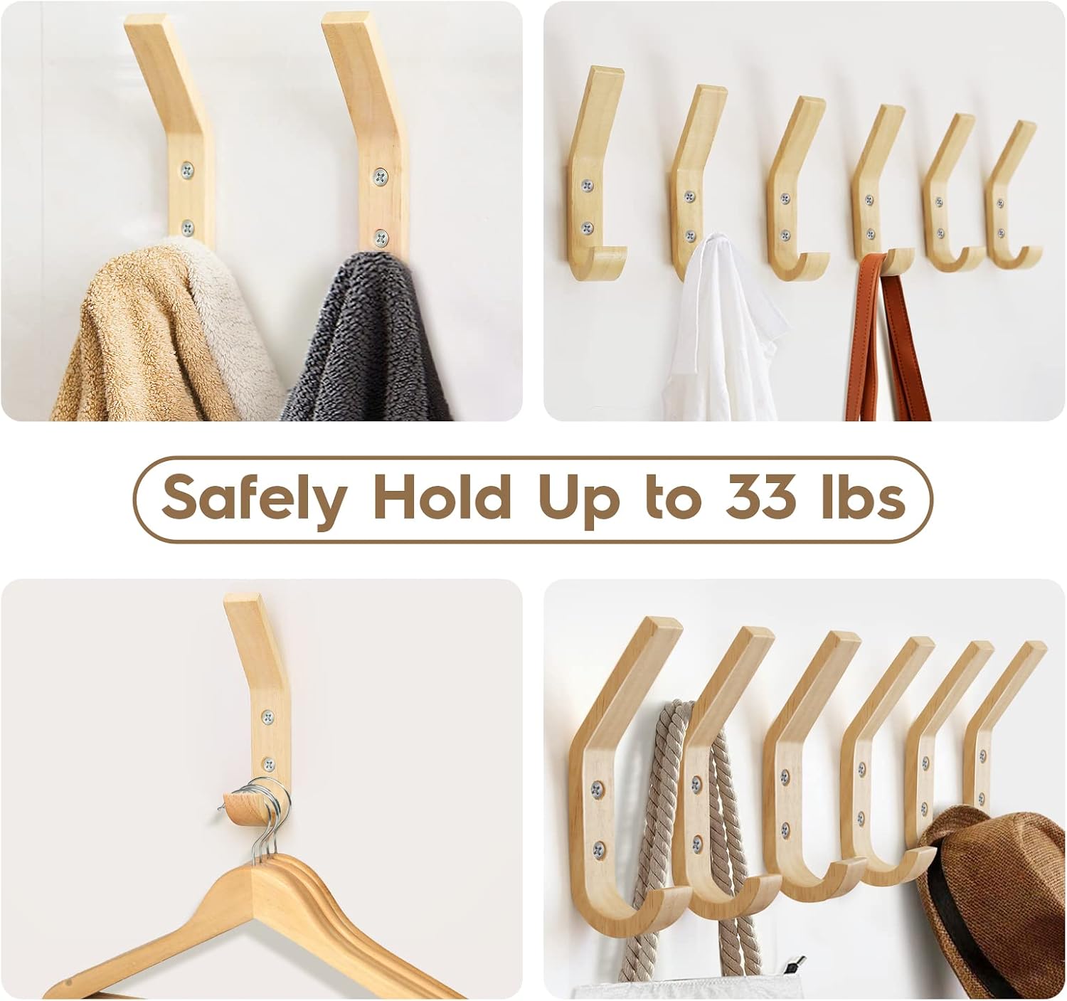 Wooden Coat Hooks Wall Hooks / Natural / Set of 6