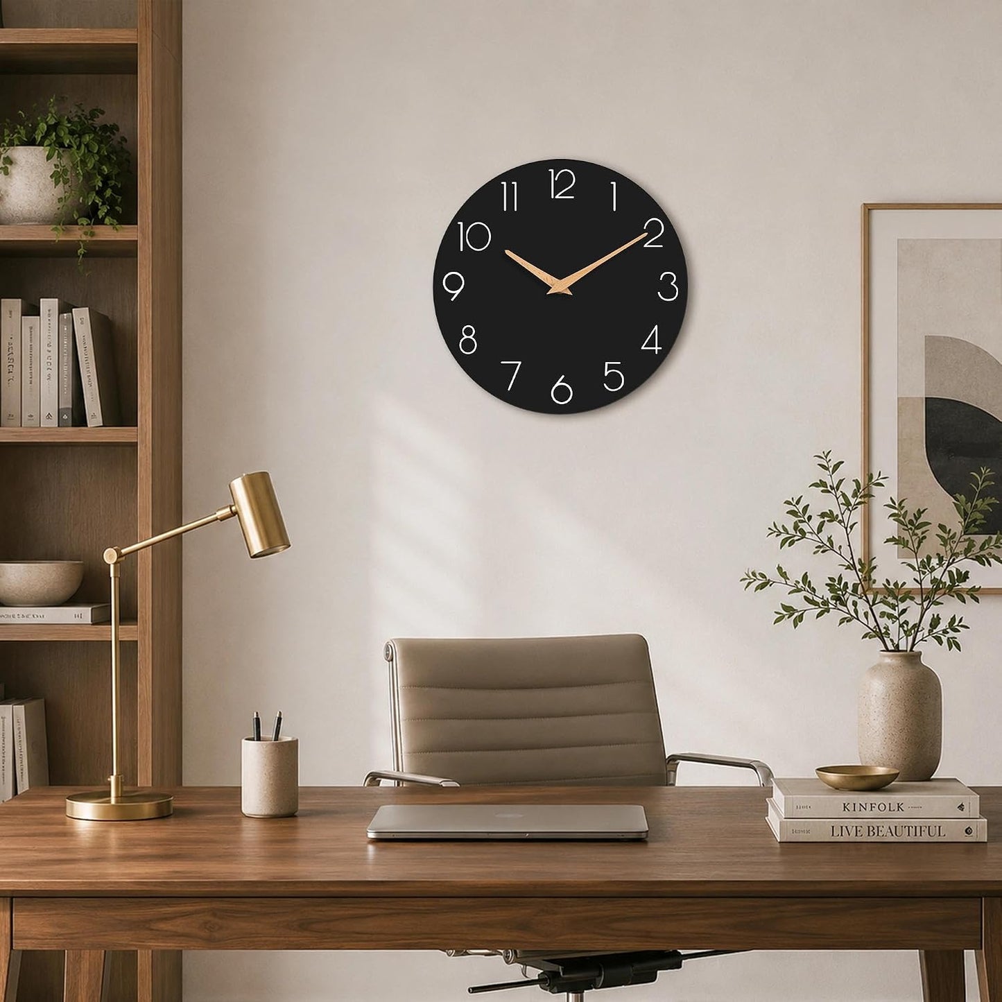 cicininc 16 Inch Battery Operated Wall Clock, Silent Analog, Black | Large Size | Living Room | Office | Kitchen