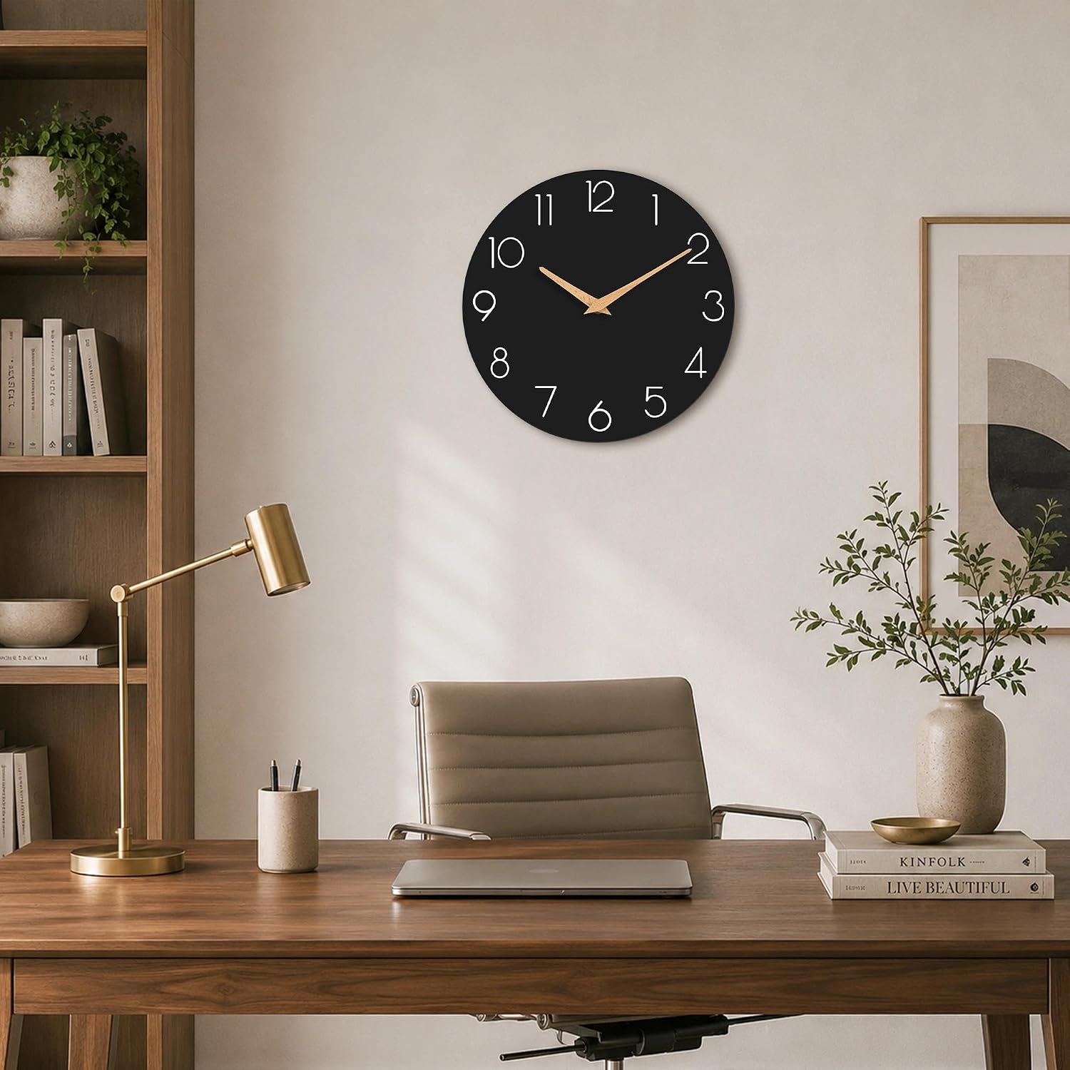 cicininc 16 Inch Battery Operated Wall Clock, Silent Analog, Black | Large Size | Living Room | Office | Kitchen