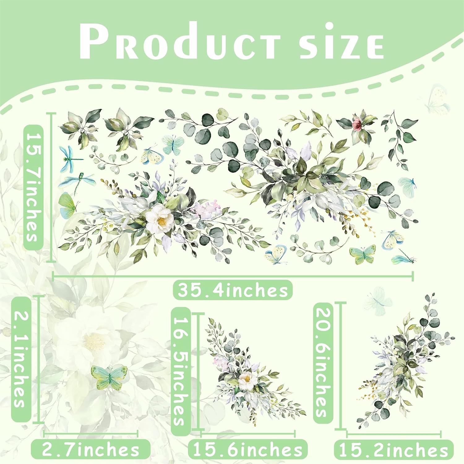 Leaves Wall Decal Botanical Vinyl Decals Peel and Stick Rustic Hanging Vines Art Mural / Green
