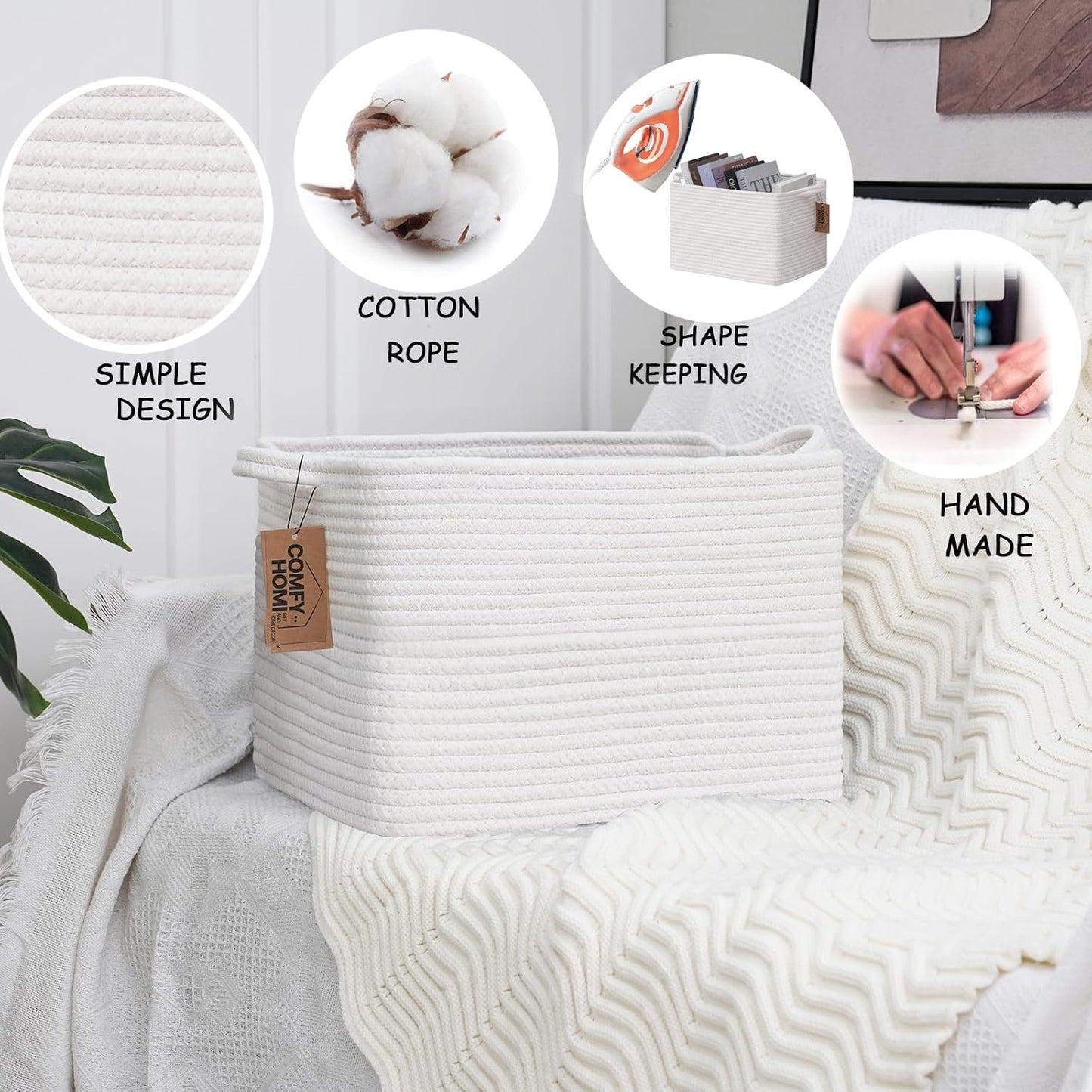 Cotton Rope Woven Basket / 13.5 x 11 x 9.5 / All White