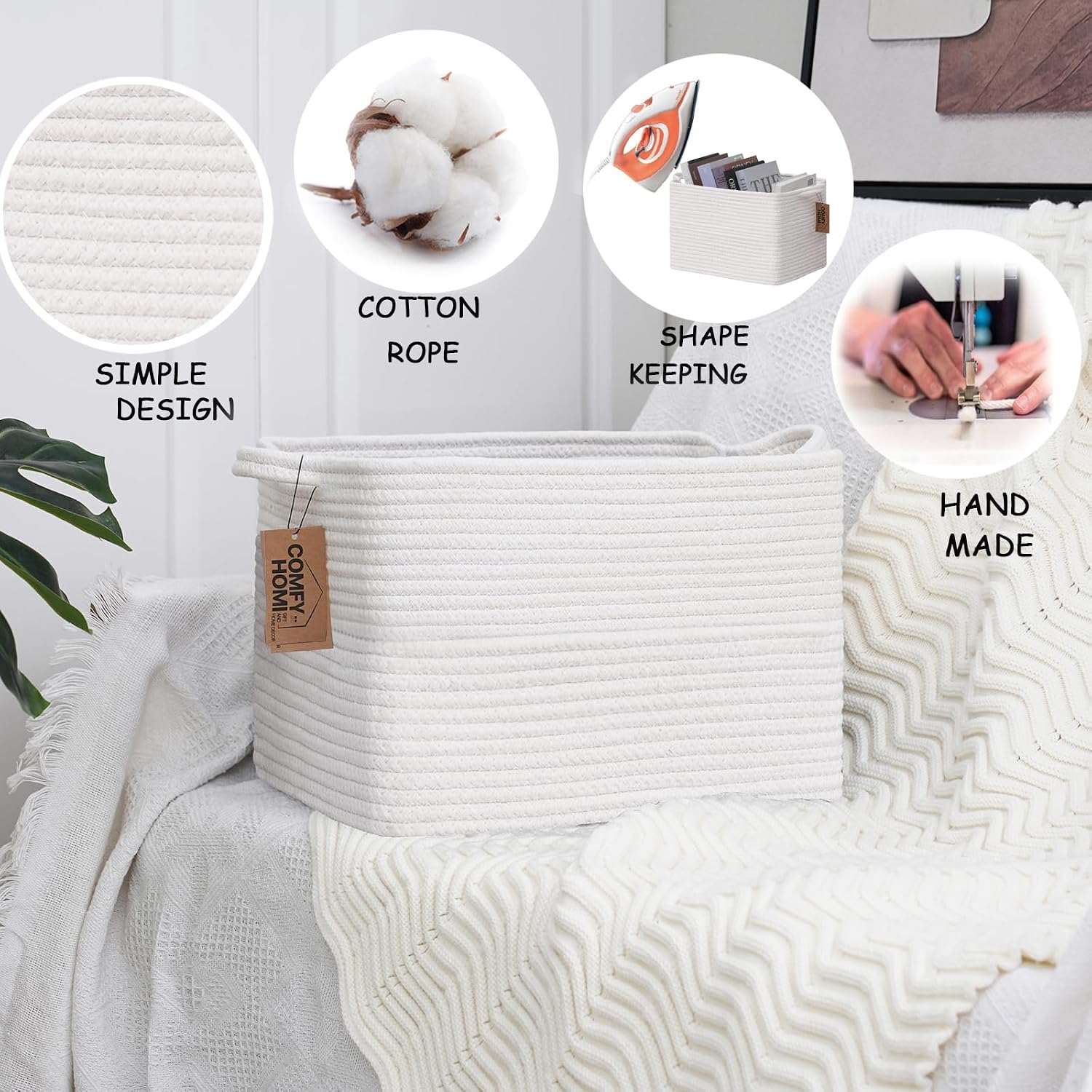 Cotton Rope Woven Basket / 13.5 x 11 x 9.5 / All White