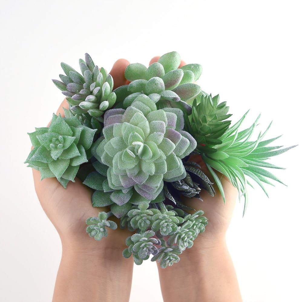 Artificial Succulent Plants Unpotted Faux Flower Succulents Mini Echeveria Picks / Green / Set of 15