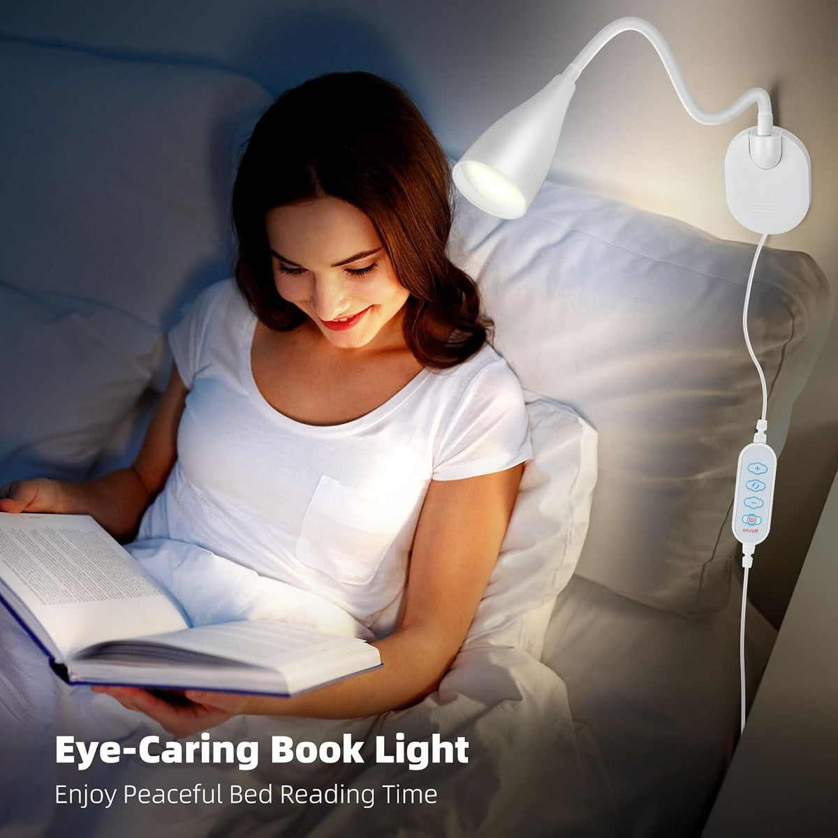 2 Pack LED Wall Mounted Reading Light, 5 Color Modes,10 Brightness Dimmable | USB Charging Port, Memory Timer Adhesive