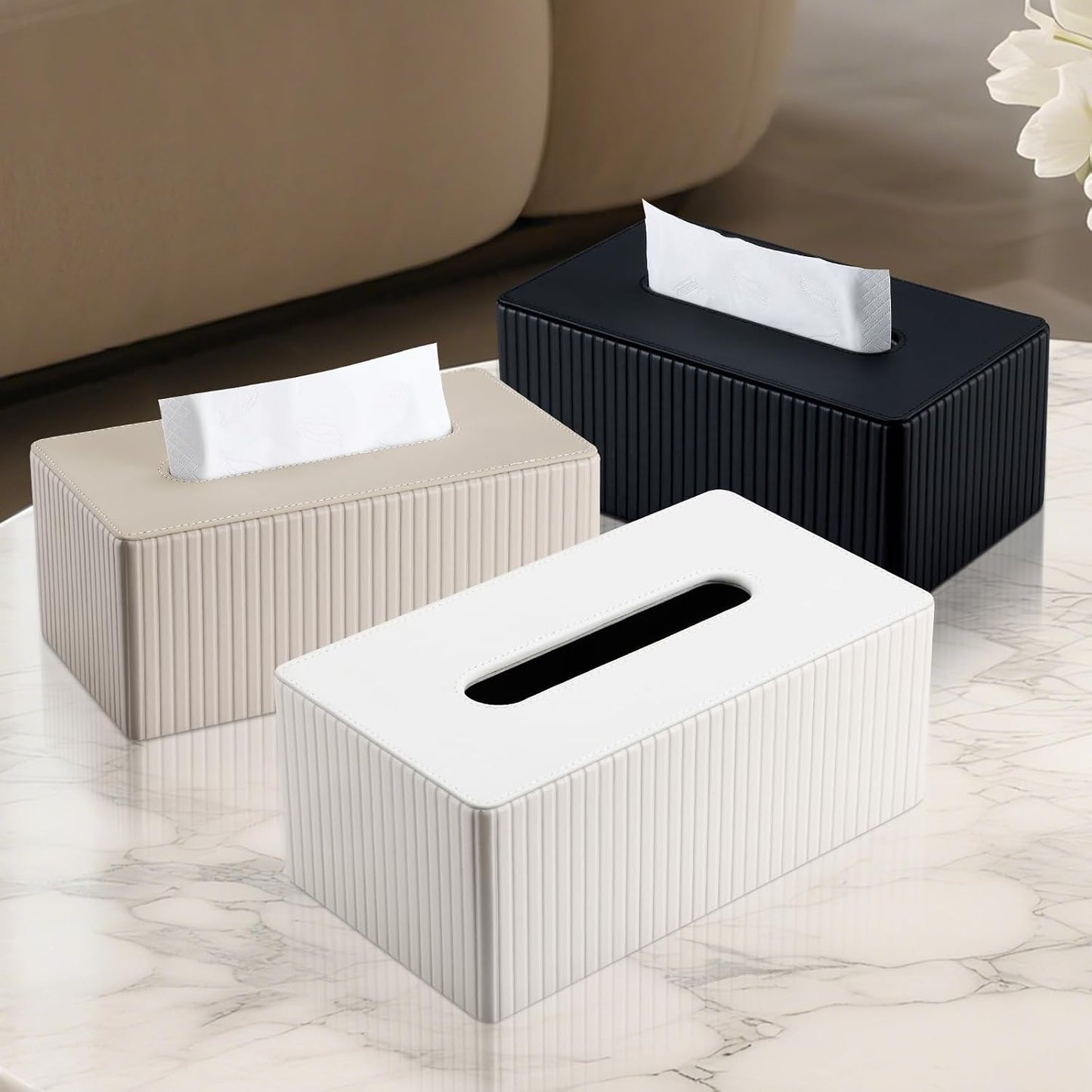 Napkin & Facial Tissue Holder / Off-white Stripe