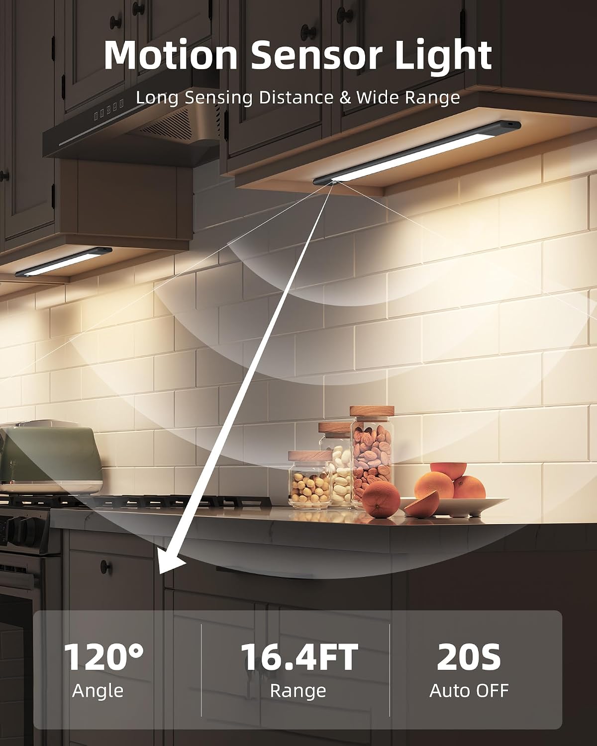 EZVALO Under Cabinet Lighting Motion Sensor led with 2 Detachable Batteries | 2200mAh Long-Lasting Battery, 76 LED