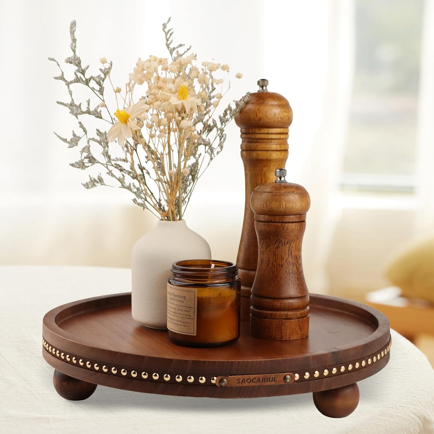 Farmhouse Decorative Round Tray / Brown / 11.81 Inch