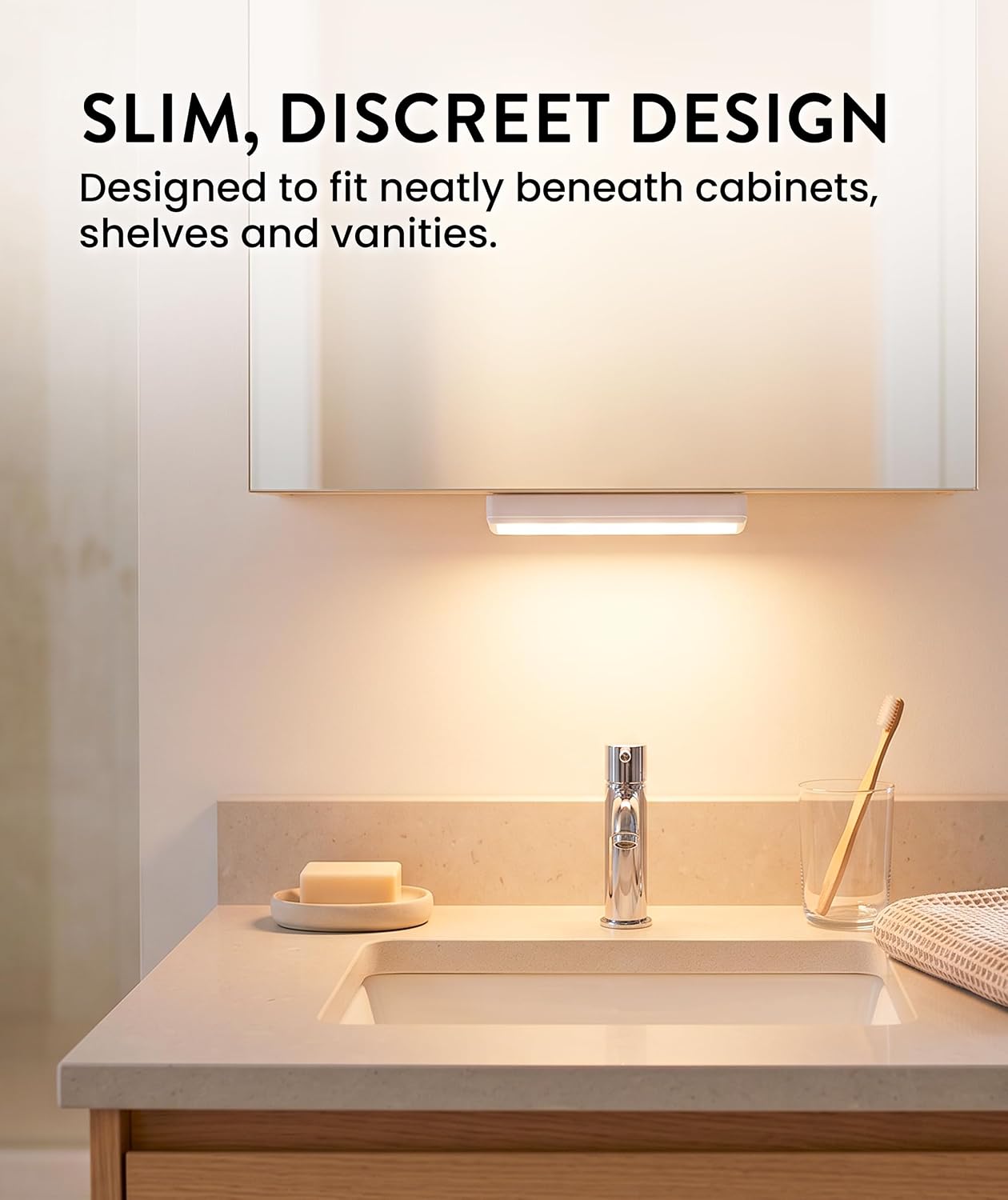 0.6" Ultra-Thin Wireless Under Cabinet Lights - 4 Pack, 8.5"L Battery-Operated LED Fixtures with 2 Remotes 3000K Warm