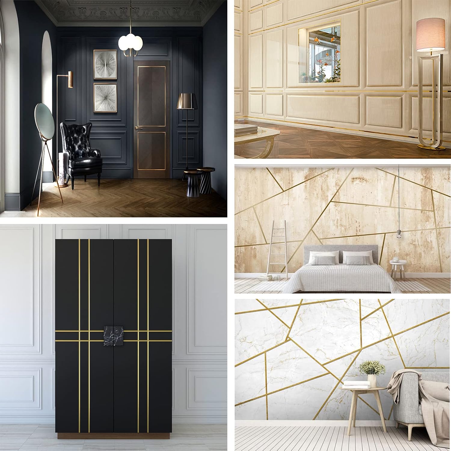 Molding Trim Peel and Stick / 0.4"W x 196.8"L / Matte Gold