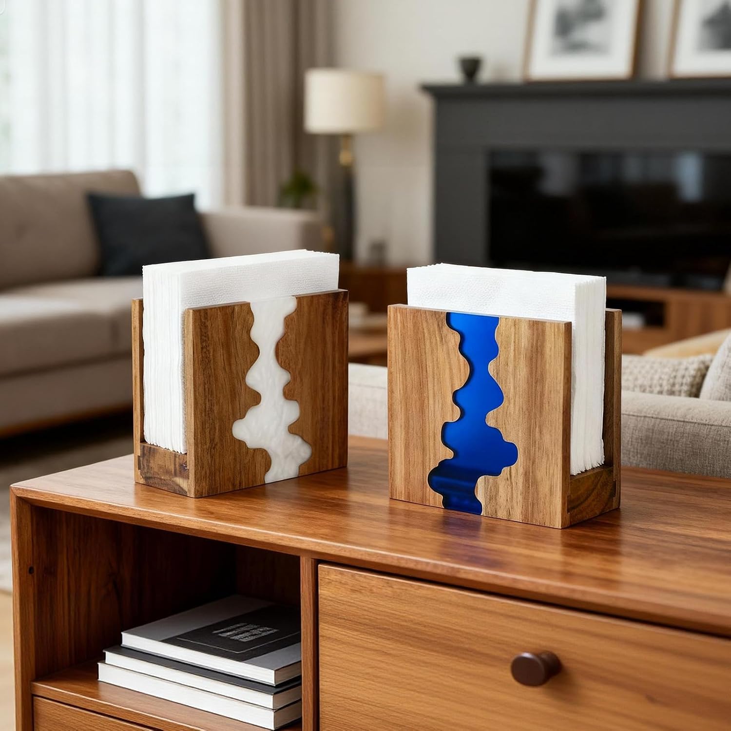 Acacia Wood Napkin Holder / Pearl White
