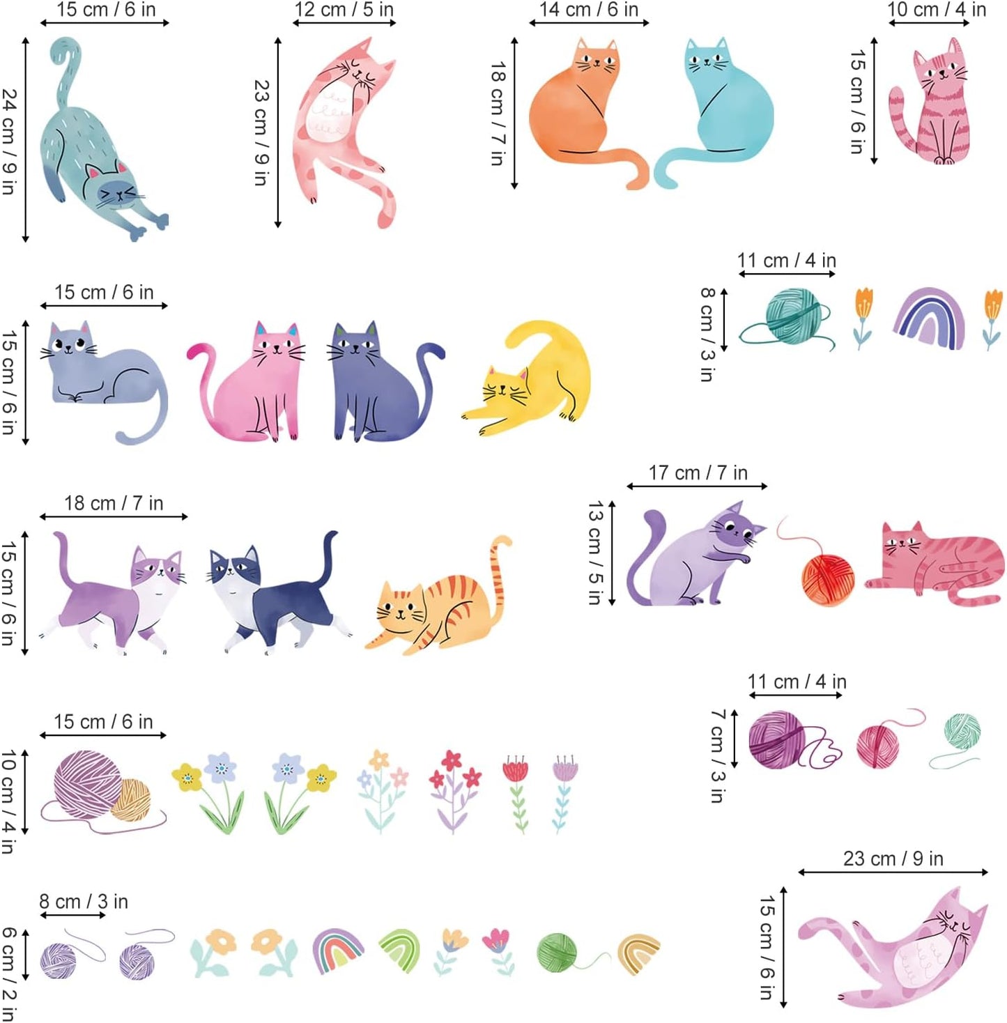 Colorful Cat Wall Stickers / Colorful Cats