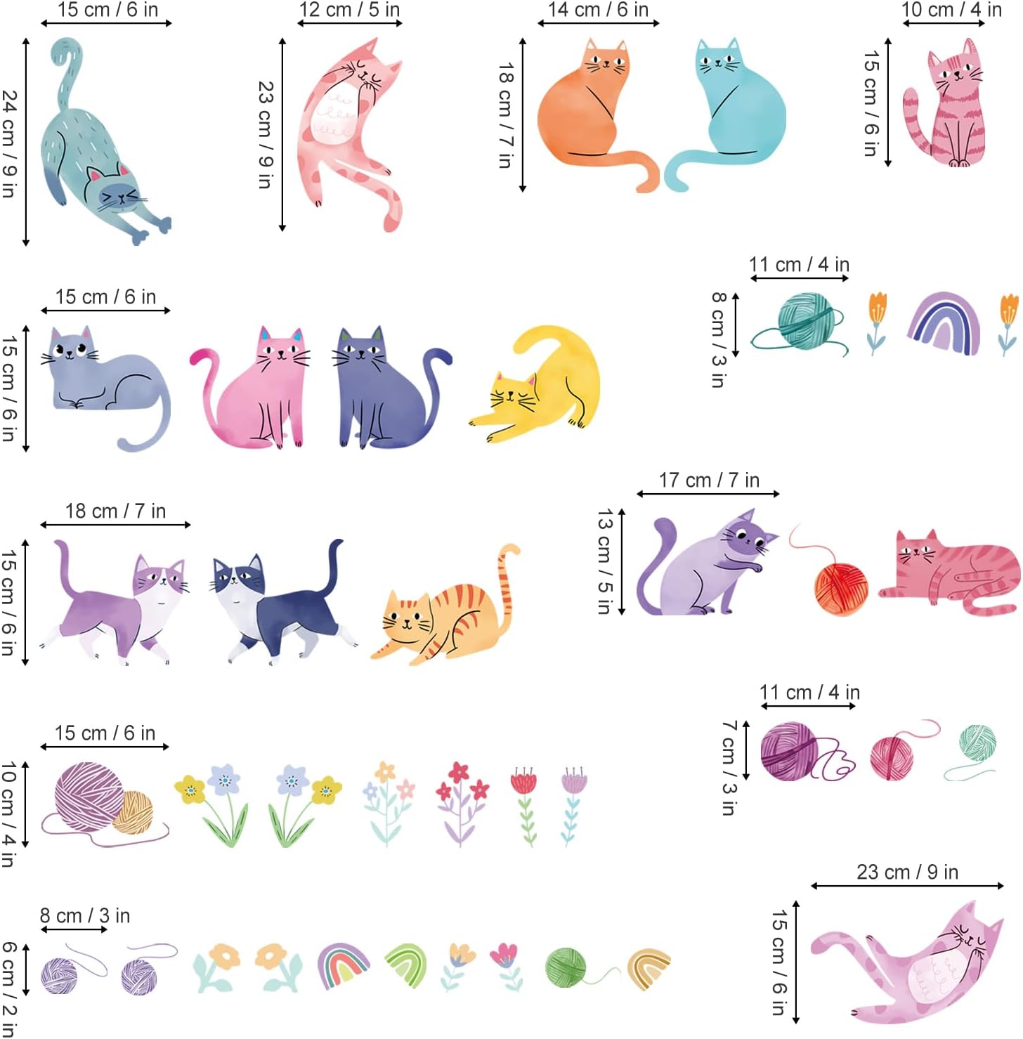 Colorful Cat Wall Stickers / Colorful Cats