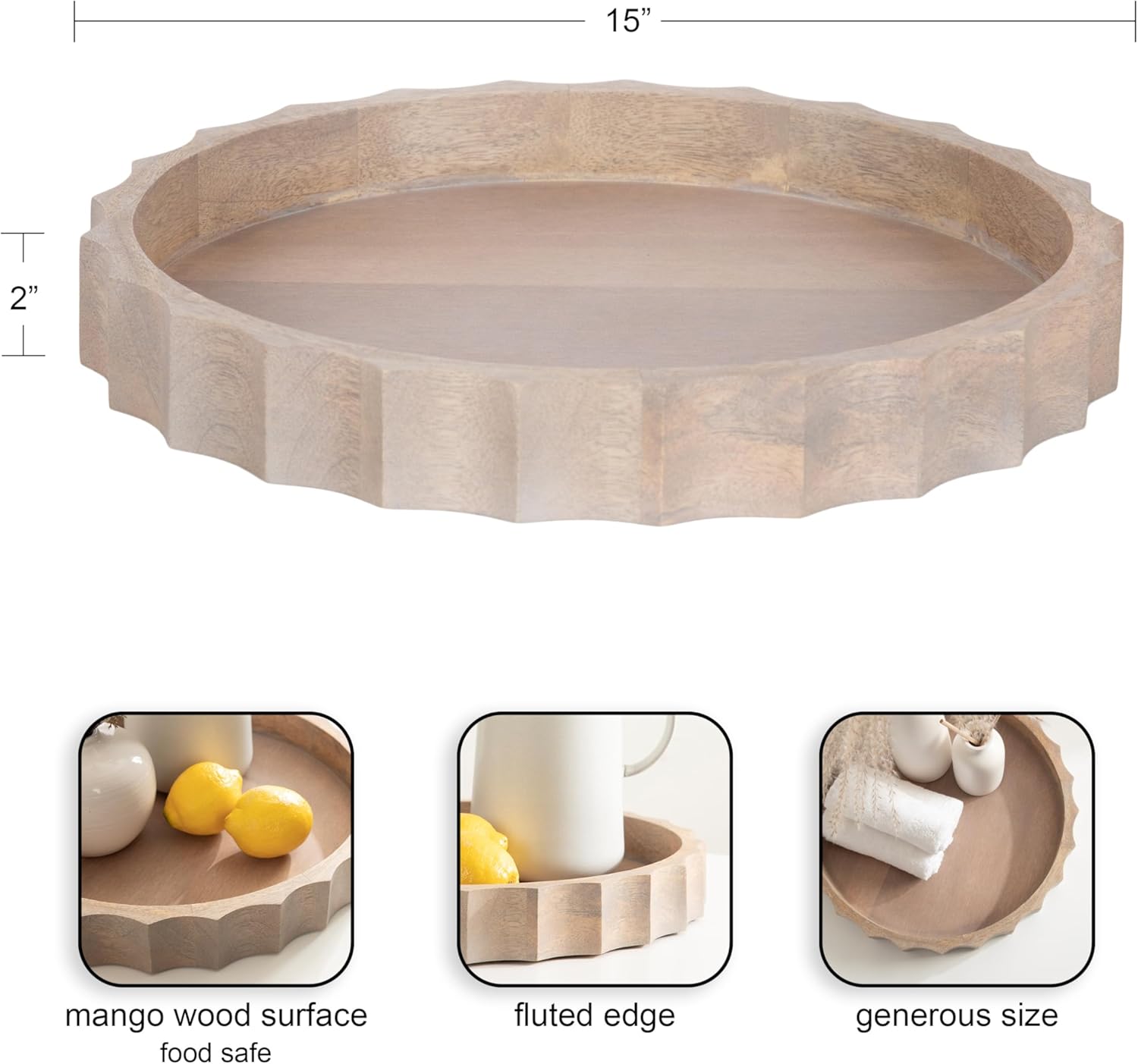 Lissi Decorative Round Tray / Natural / 15 Inch