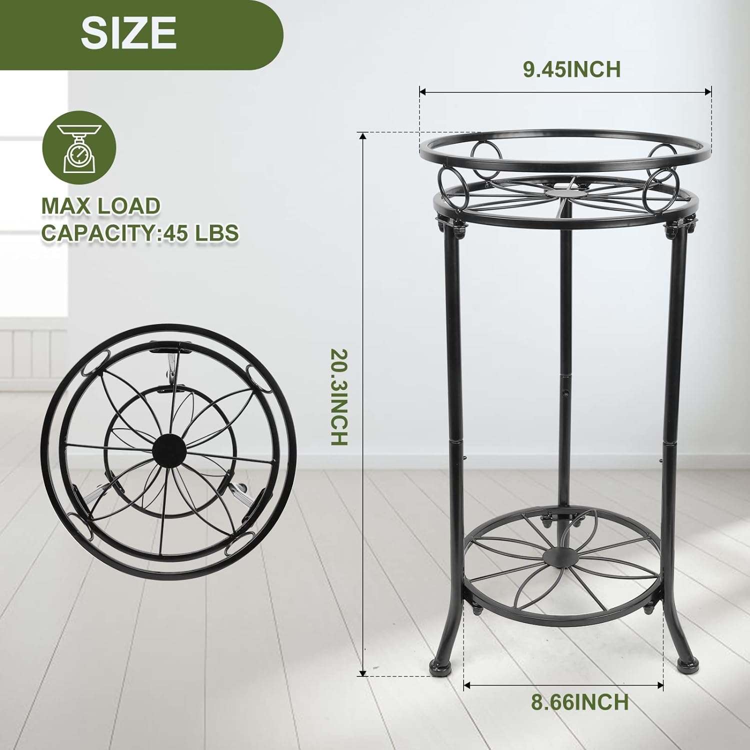 2 Pack 2 Tier Plant Stands for Indoor Outdoor Plants, 20.3" Tall Metal Plant Stand with Flower Pot Holder, Corner Plant