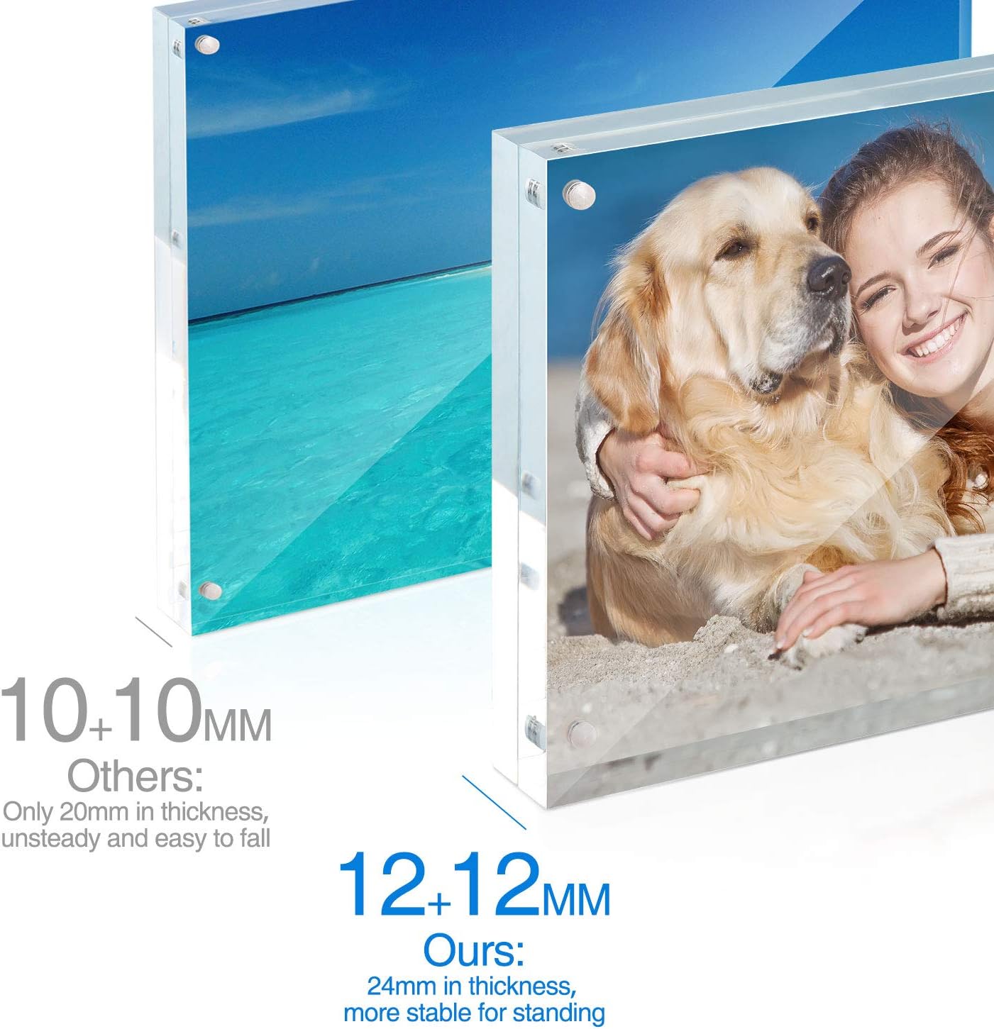 5x7 Acrylic Frame 5 Pack,24MM Thicker Frameless Clear Picture Frames | Freestanding Double Sided Magnetic Picture