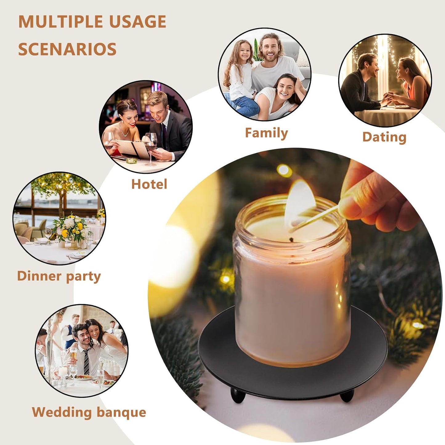 Candle Stand Plate / Black / 4 Inch / Set of 8