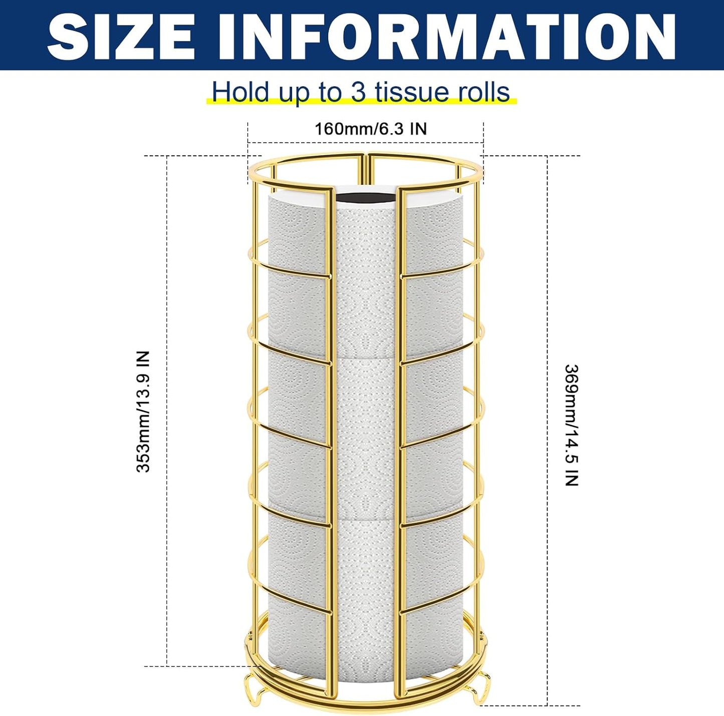 NearMoon Toilet Paper Organizer Stand, Free Standing 3 Rolls Tissue Storage, Metal Bathroom Accessory, Rustproof Toilet