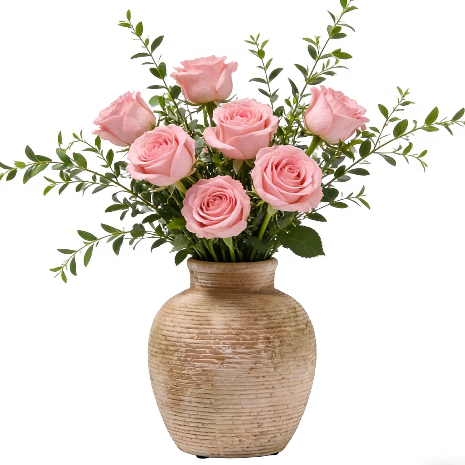 6- Ceramic Flower Vase Home Decor / Brown