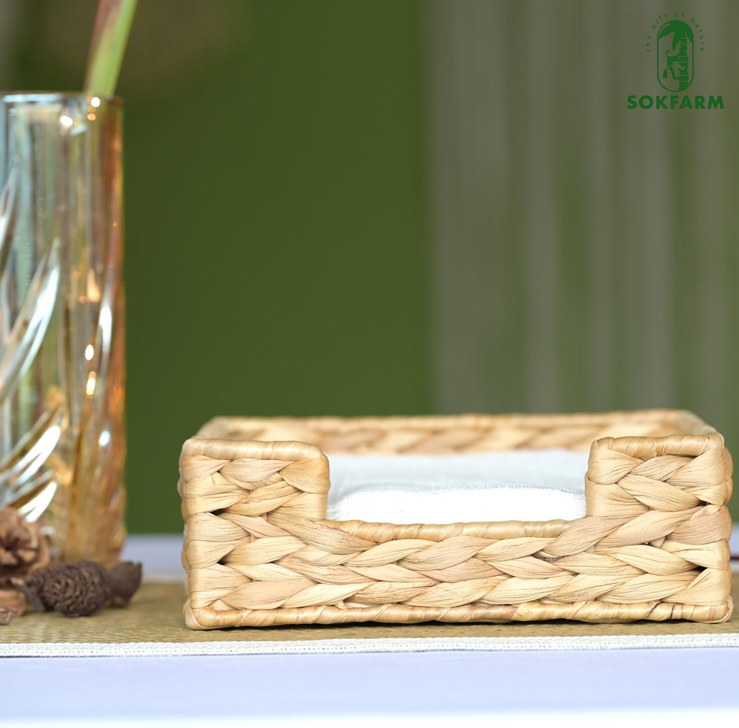 Square Wicker Tissue Tray for Dining Table
