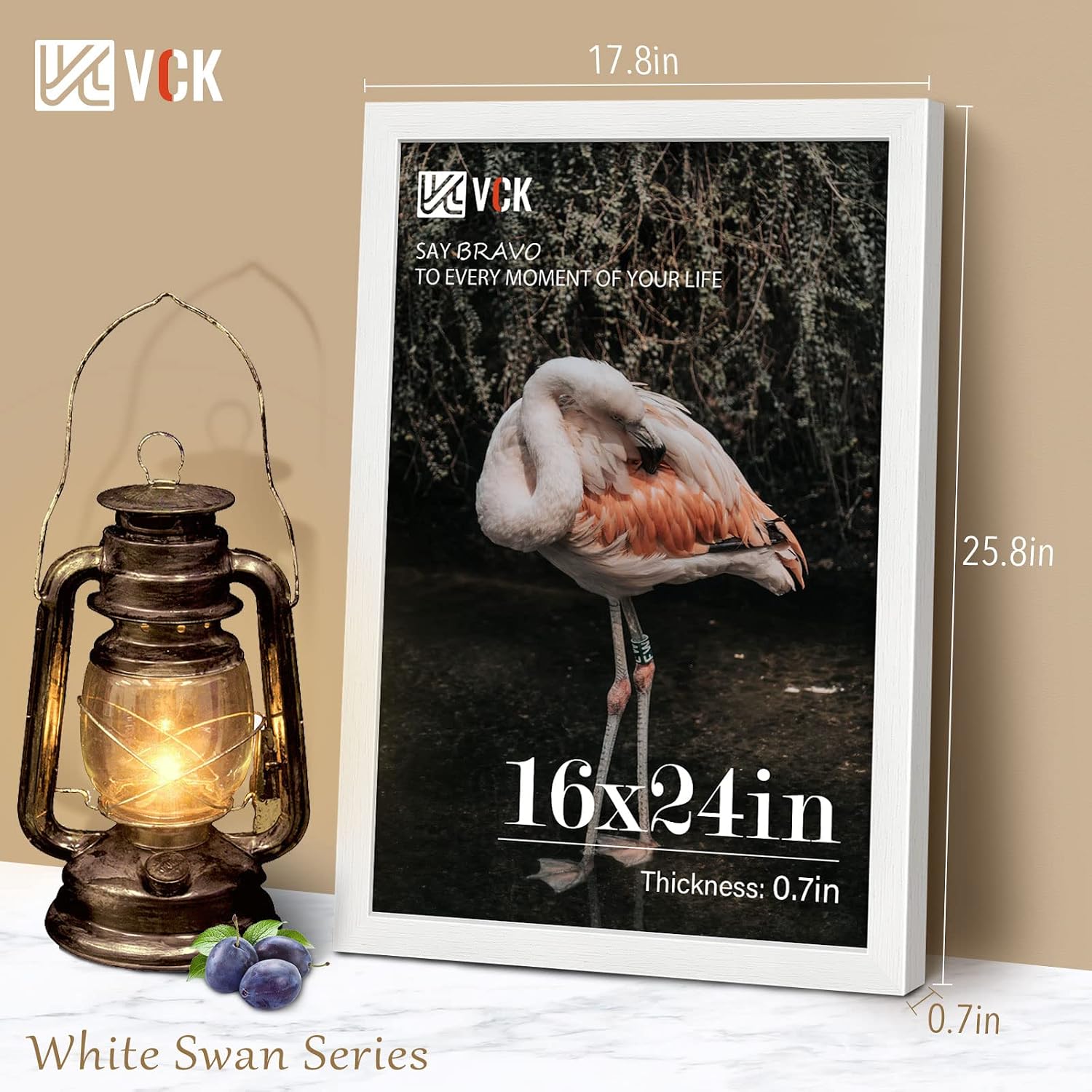 VCK 16x24 Frame White 4 Pack, Wide Thick Wood Border, for Poster/Prints | Exclusive Woodgrain, Wall Hanging, HD