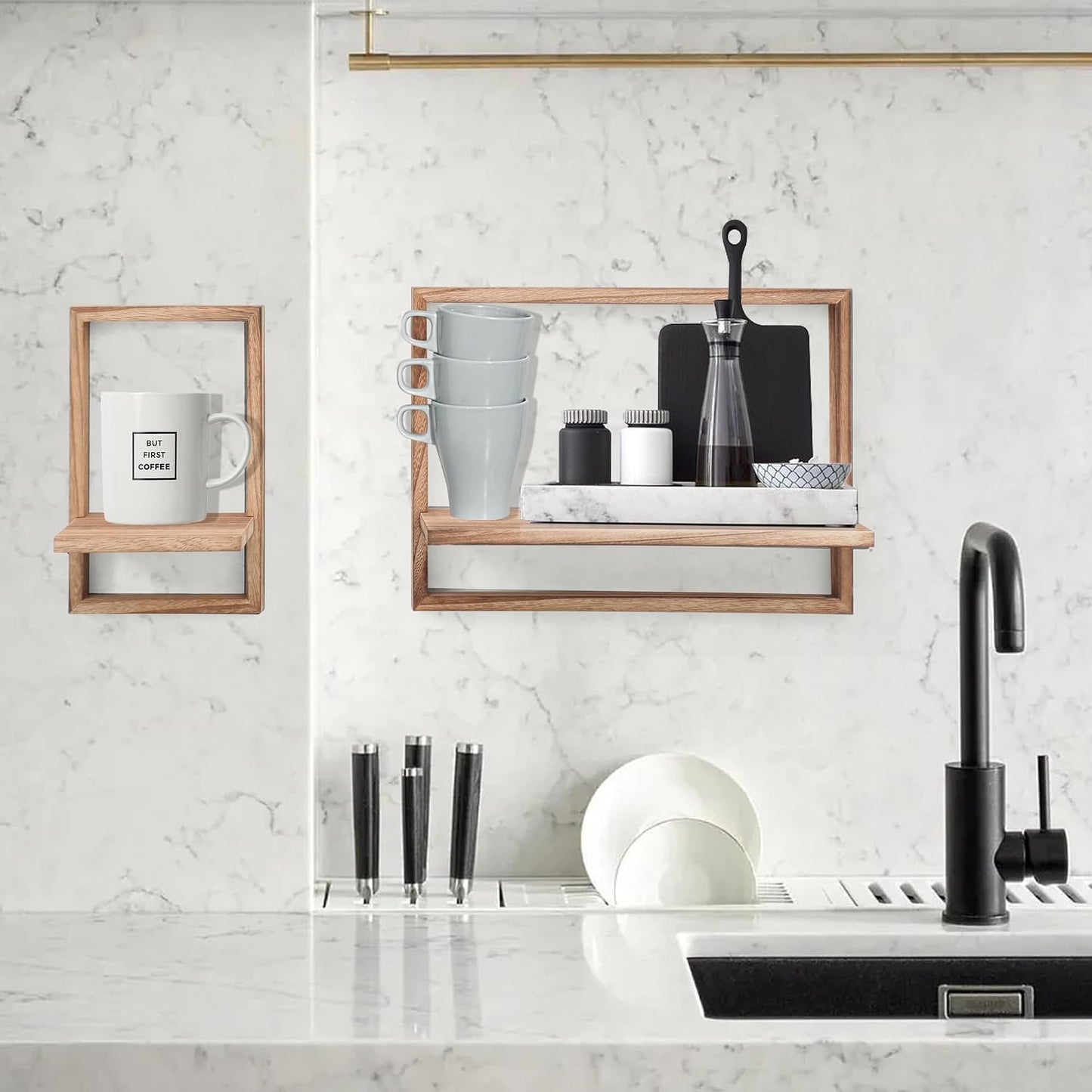 Square Floating Shelves / Carbonized Black / Set of 4