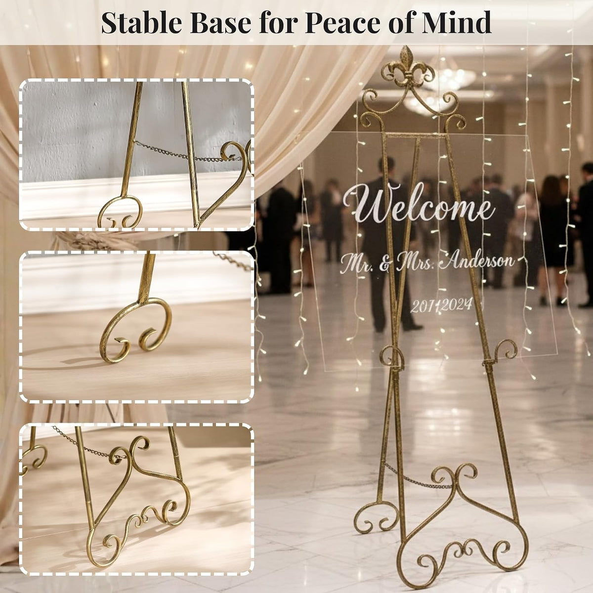 60” H Vintage Easel Stand for Sign Metal Adjustable | Large Display Standing for Displaying Pictures Wedding Poster