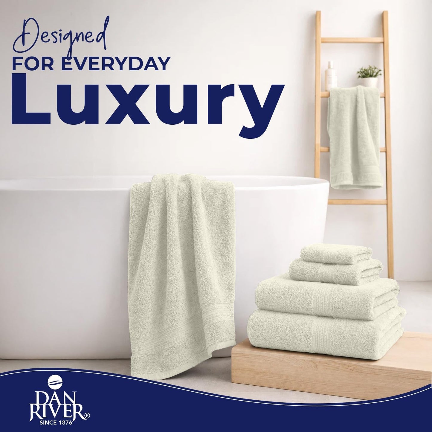 DAN RIVER 8 Piece Luxury Bath Towels for Bathroom, Towel Set, Ivory | 2 Bath towels, 2 Hand towels, and 4 Wash Cloths