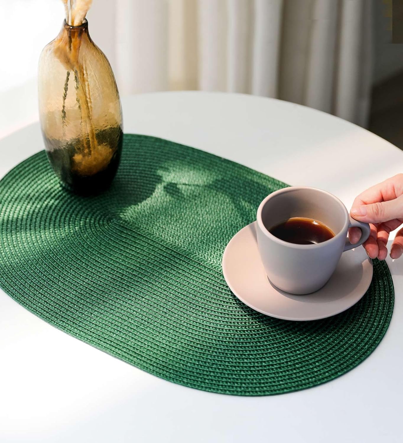 FunWheat Oval Braided Placemats Set of 8 Table Mats for Dining Tables Washable Heat Resistant Place Mats for Indoor