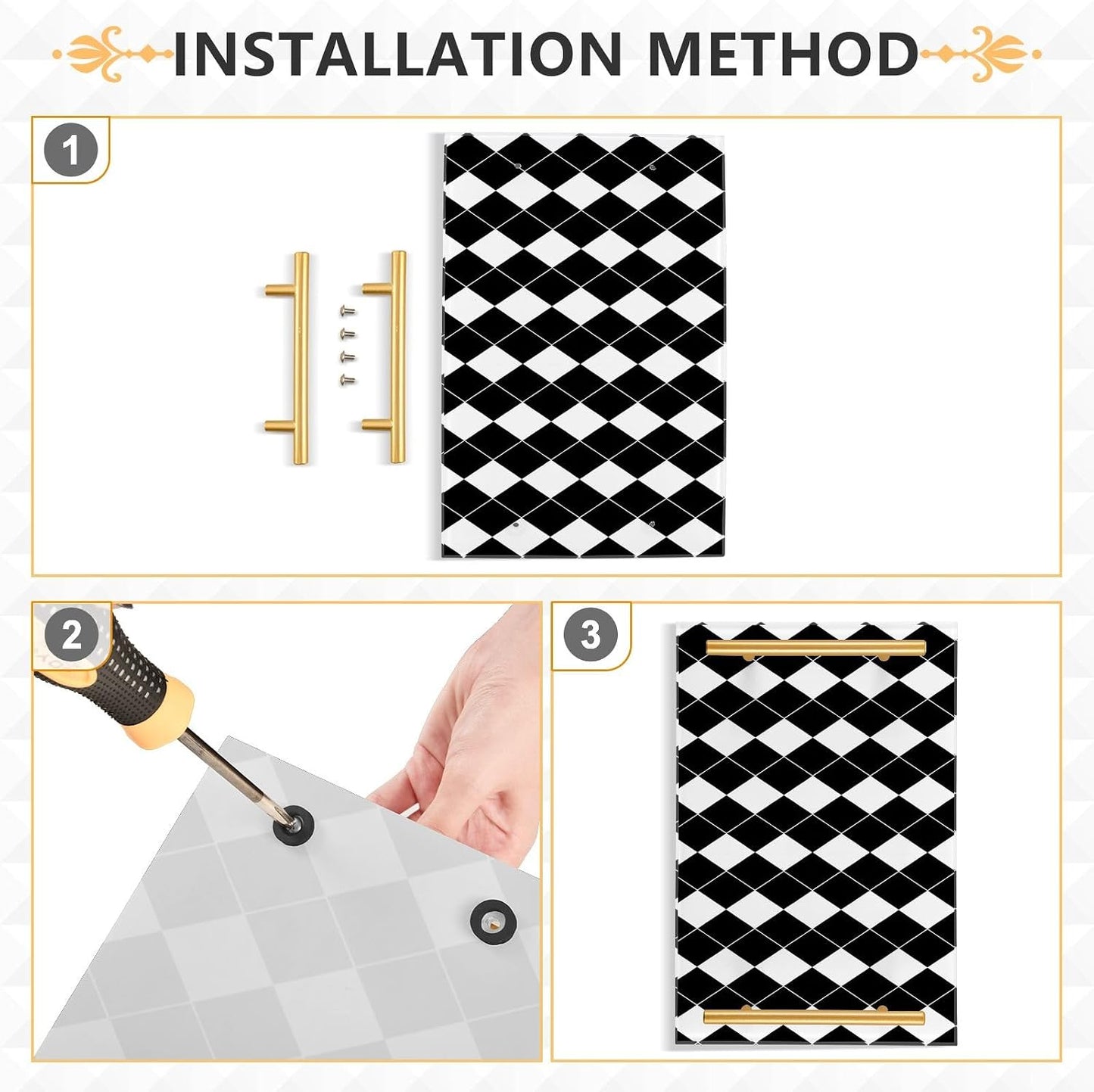 Black White Checkerboard Bathroom Tray Vanity Trays Decorative / Black White Harlequin Pattern