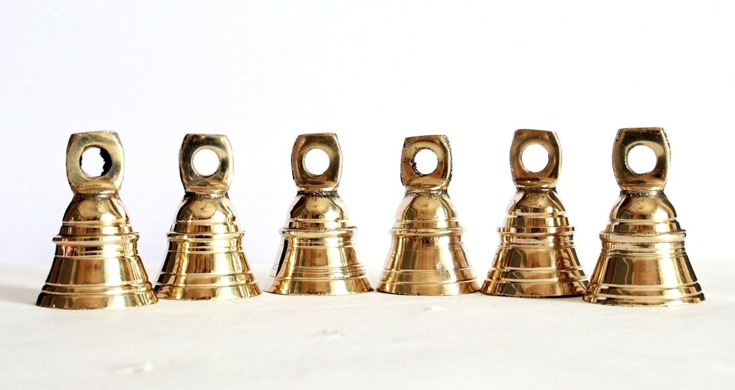 Solid Brass Pooja Bells with J Hook Home Decor Christmas Bell Wall Hanging Jingle Bell Ornaments New (24, TANJO Bells 2