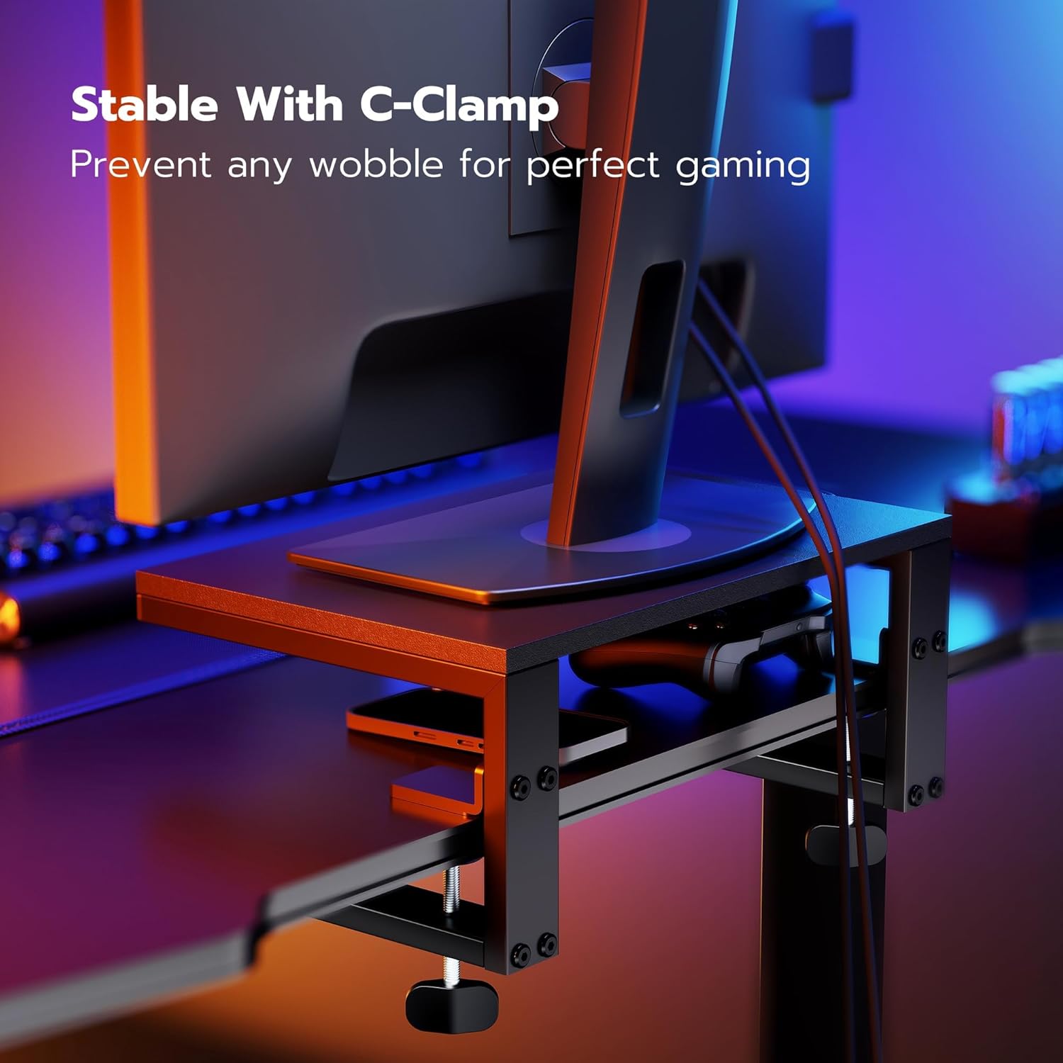 ARES WING Clamp-On Desk Extender Monitor Shelf, 15x9.8 up to 44lbs | Desktop Riser for Office/Gaming，Space