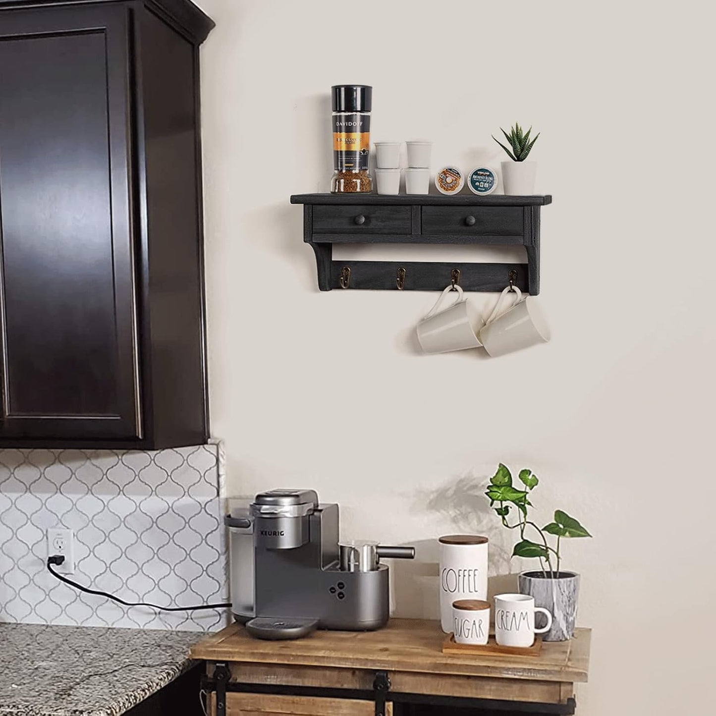 Emfogo Wood Coat Hooks Wall Mounted, Rustic Style with 4 Hooks & Shelf for Entryway, Mudroom, Bedroom, Kitchen