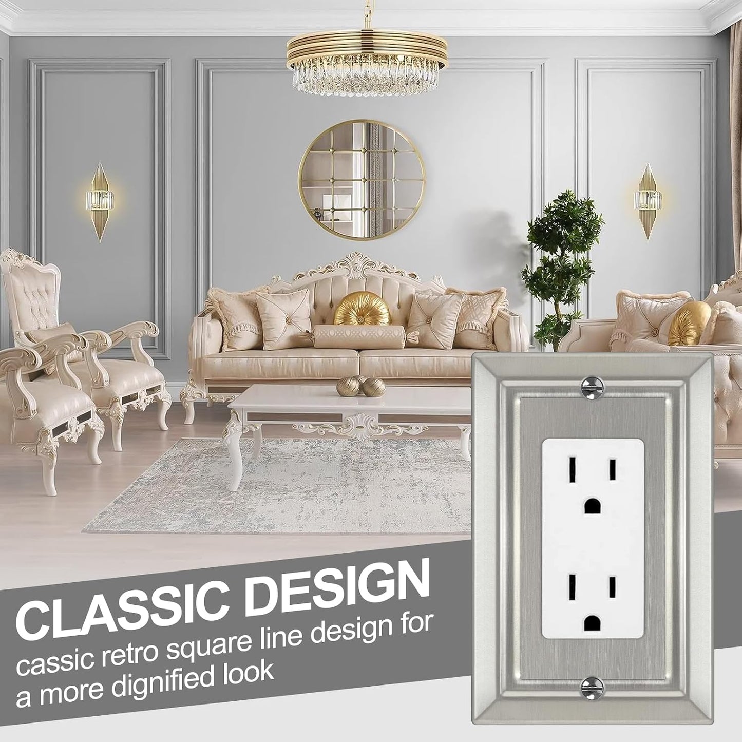 Metal Wall Plate for Electrical Outlets, Applicable to Single Decoretor | Decorative Brushed Nickel Switch Plates