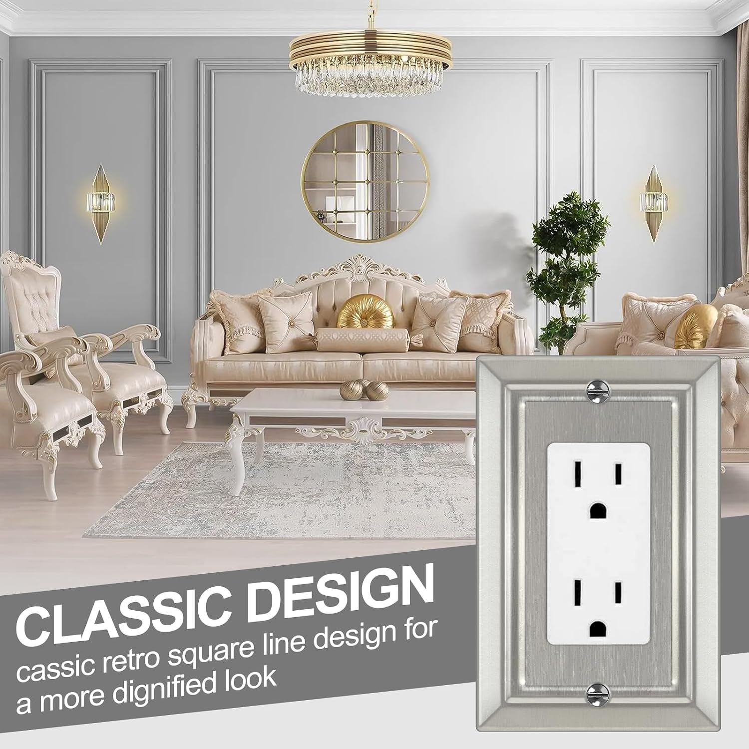 Metal Wall Plate for Electrical Outlets, Applicable to Single Decoretor | Decorative Brushed Nickel Switch Plates