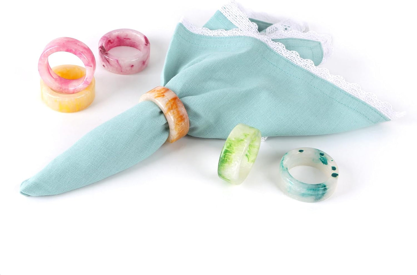 Alpha Living Home Epoxy Resin Napkin Rings, Pastel, Set of 12 | Glossy resin, 6 pastel colors 2 of each, 2x2x0.75 in
